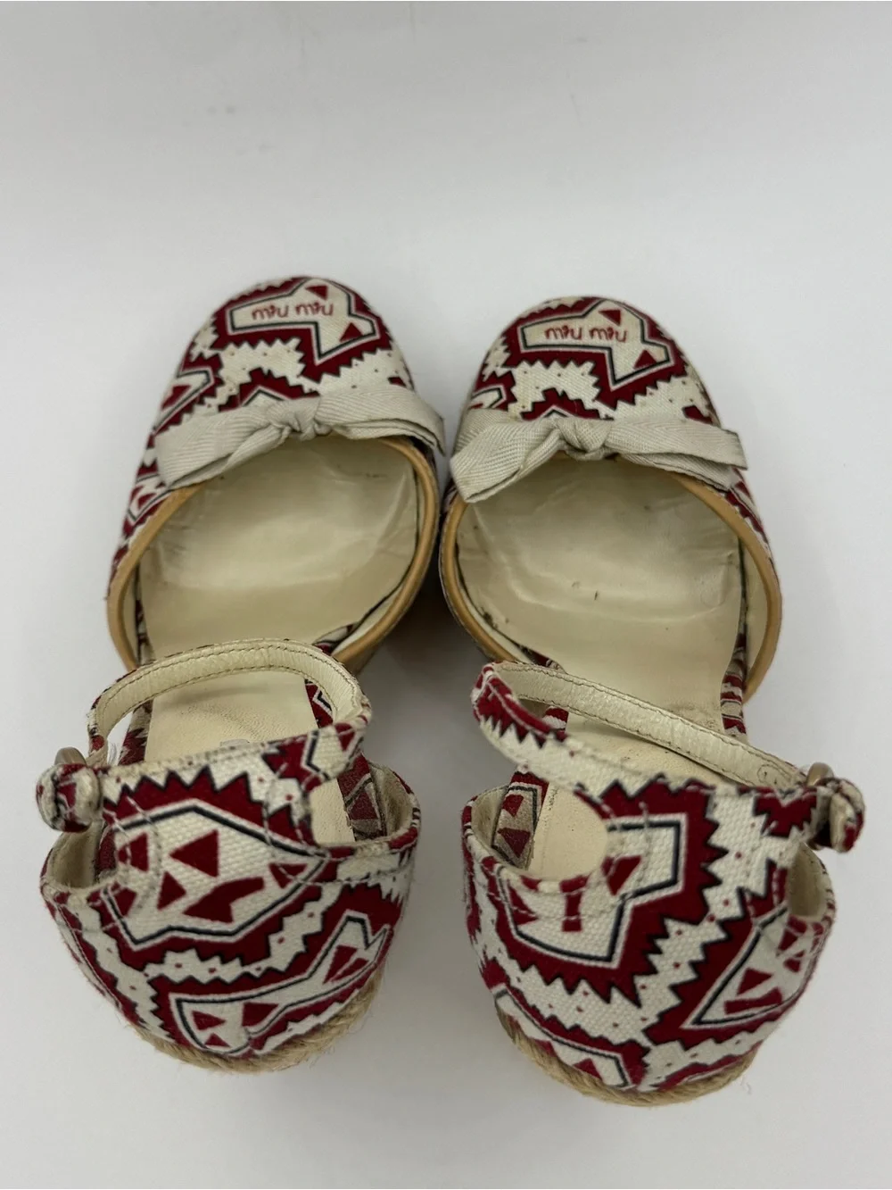 Miu Miu Slingback Wedge Espadrille Multicolor Logo Printed Canvas Ankle Strap 37